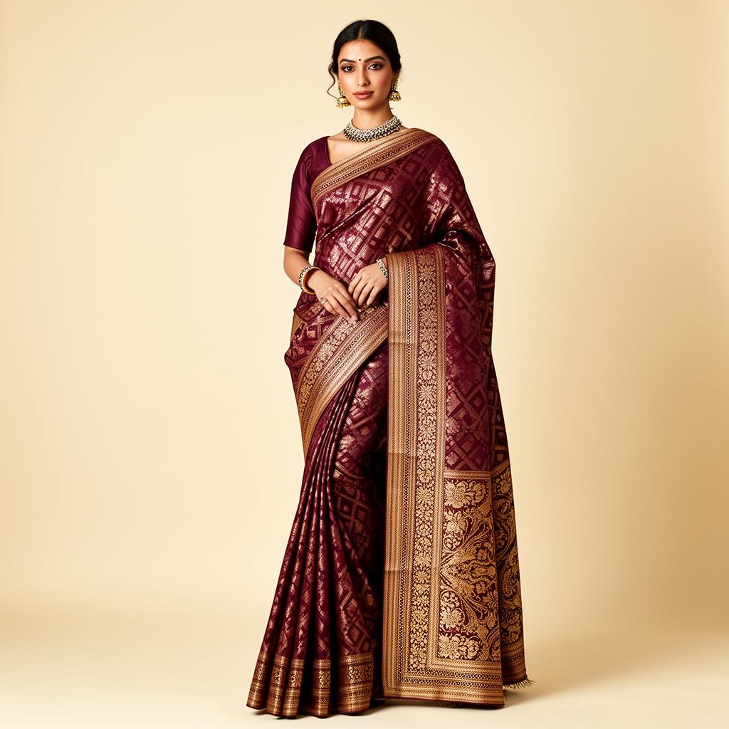 Maroon Heritage — Maroon & Gold Jacquard saree (№ JQ-02)
