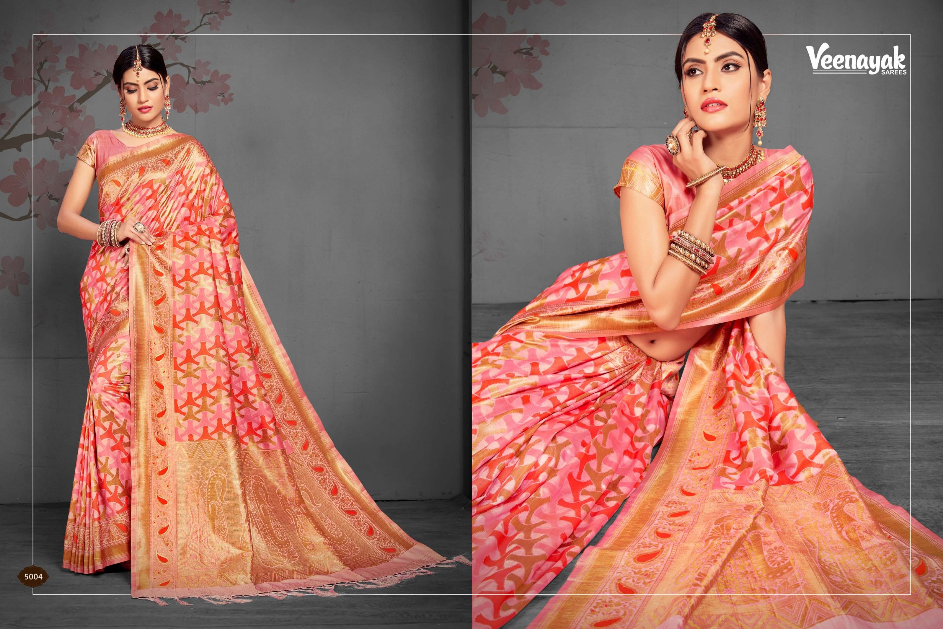 Pink Rose — Pink & Gold Border saree (№ 5004)