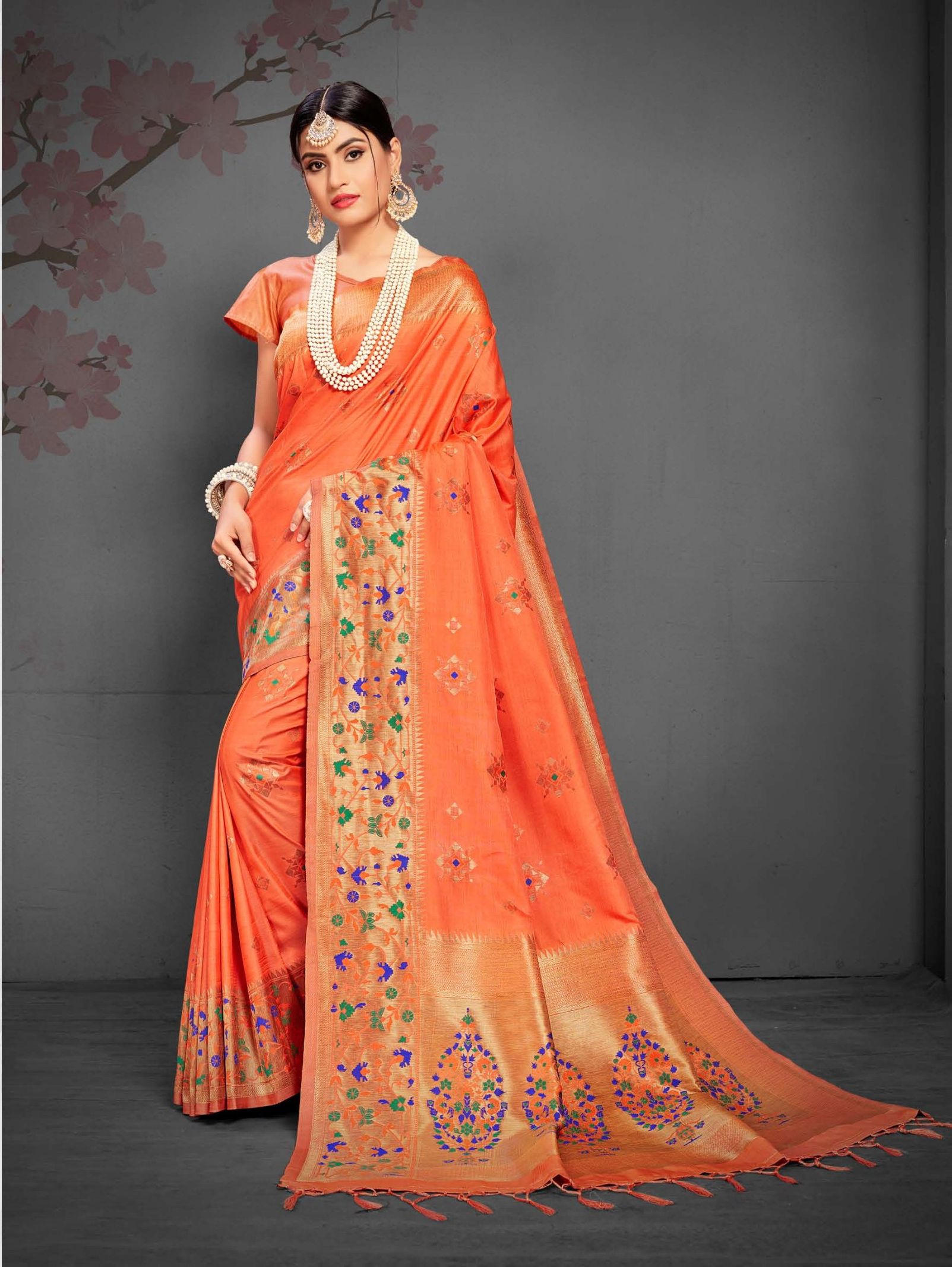 Royal Orange — Orange & Gold saree (№ 5006)